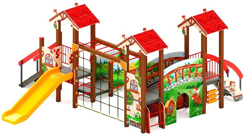 В гостях у сказки горка пластиковая Н 900 ДИК 1.05.01-27                                                                                                                      Габариты (ШхДхВ): 6060х5370х2790                                                                                                                                                                        Зона безопасности, мм: 9560х8370                                                                                                                                                                           Скат горки: H=900 (пластиковый скат)