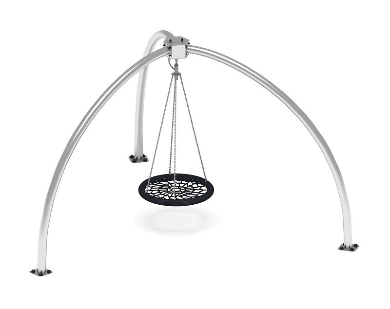 Качели-гнездо М1 (паук) ИО 11.М.09.01-01 Габариты (ШхДхВ): диаметр 4900х2600 Зона безопасности, мм: 7800х7800 Возрастные ограничения от 3 лет