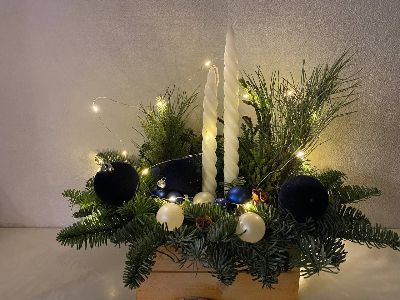 новогодняя композиция, украшение из нобилиса