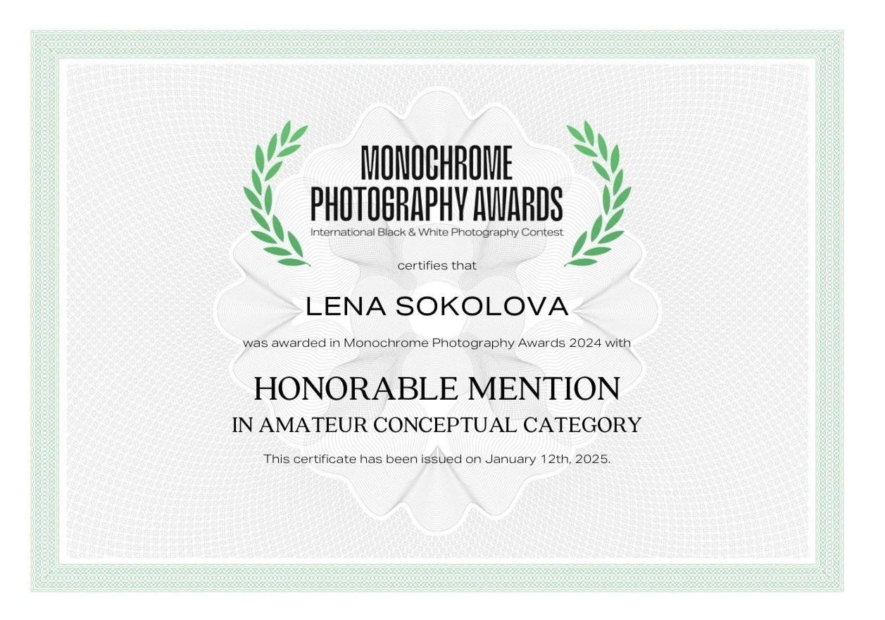 Три награды в MONOCHROME AWARDS 2024. Фотографии Лены Соколовой