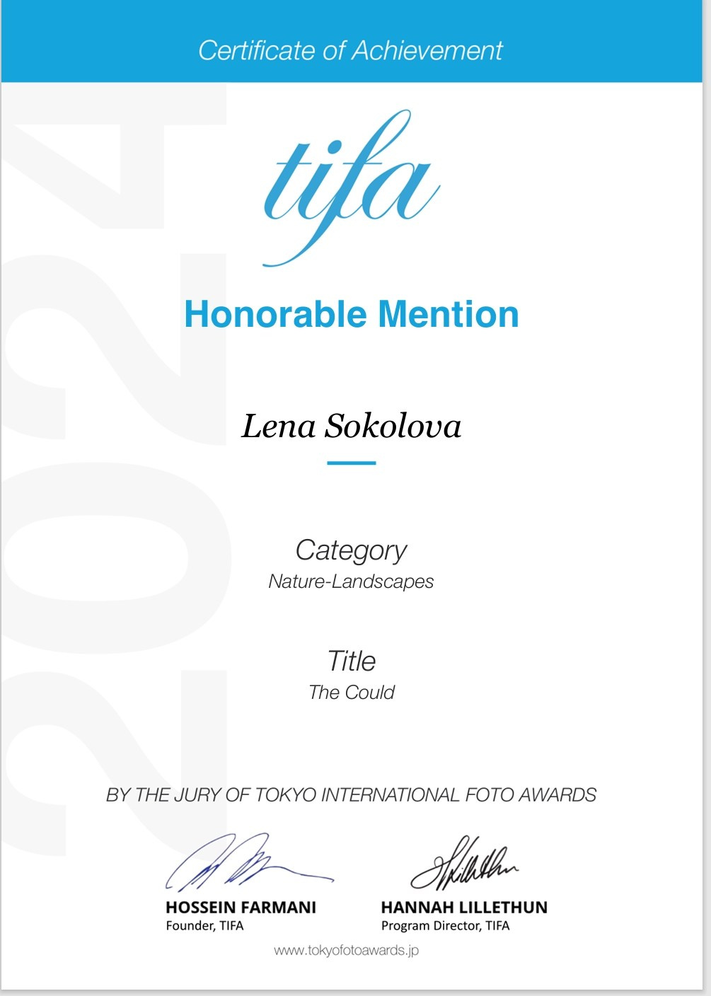Победа и два почетных упоминания в конкурсе TIFA-2024. Фотографии Лены Соколовой