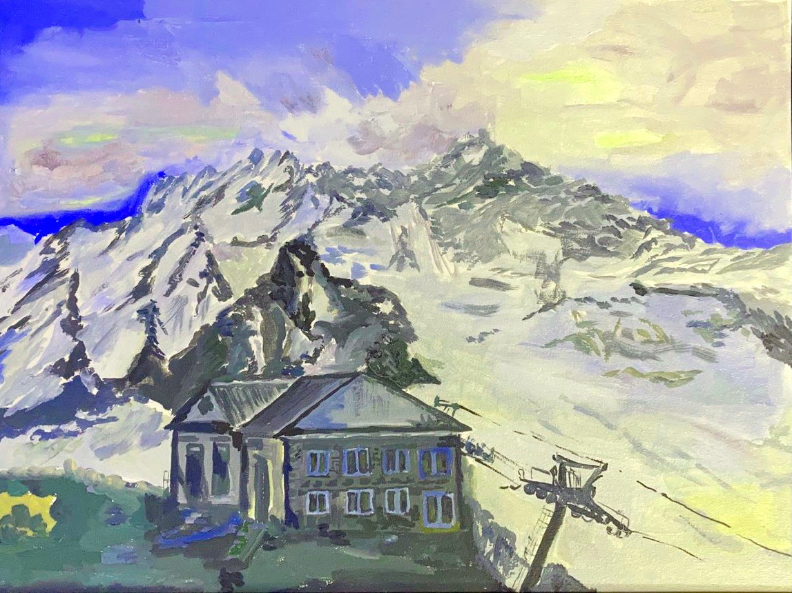 6. Домбай. Канатная дорога. Лето. Масло, картон. 30х40 см