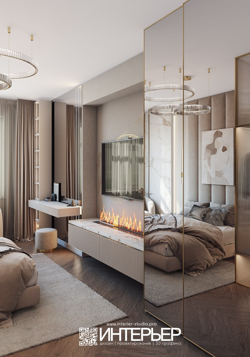 Спальня Ольги. Темный и светлый вариант. Дизайн интерьера, 3D визуализация и 3D моделирование. Создание проектов и чертежей. КМВ: Кисловодск, Пятигорск, Ессентуки и удаленно