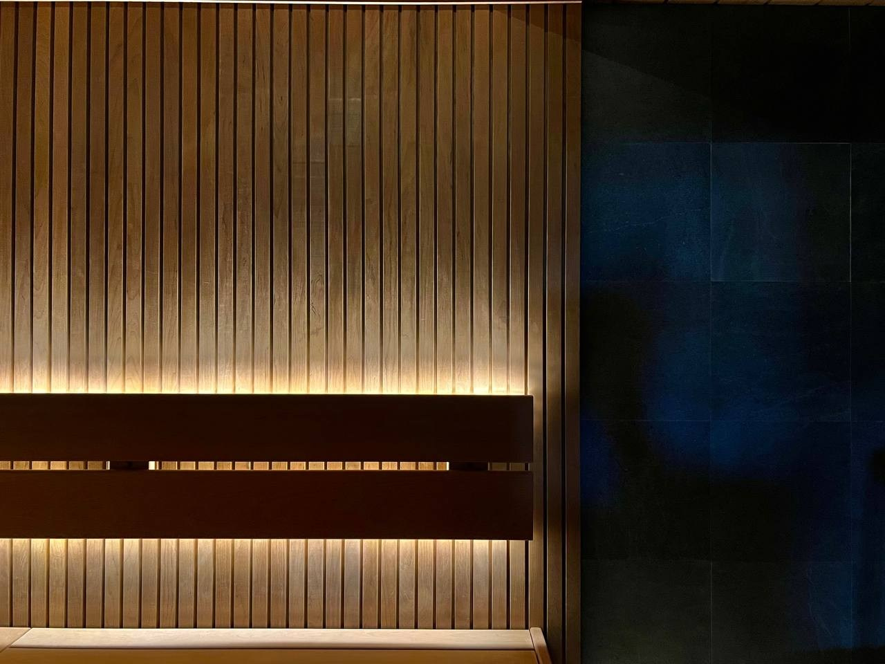 Компактная баня в КП Небо на базе Harvia Legend. Полностью выполнена из термоольхи, а в потолок интегрировано можжевеловое панно. SaunaTopMasters