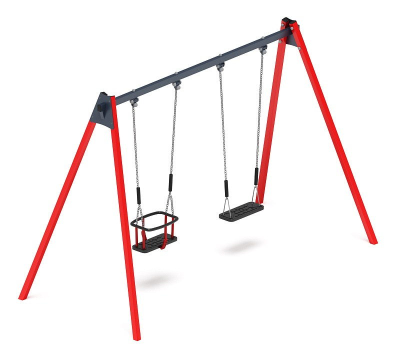 Качели двойные М2 - ИО 12.М.03.04.03-01.И1 Габариты (ШхДхВ): 3115х1460х2070 Зона безопасности, мм: 3200х7000 Возрастные ограничения от 3 лет, весом не более 70 кг