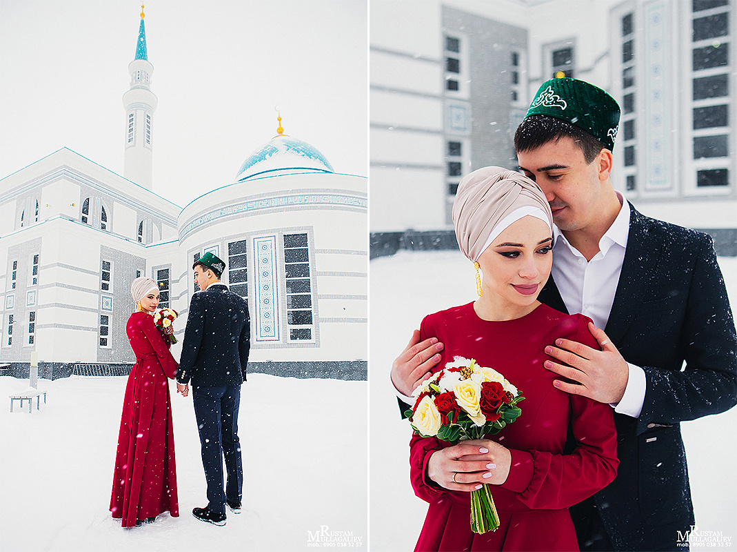 мечеть Ярдэм, никах в Казани, платье на никах, никах зимой, букет на никах