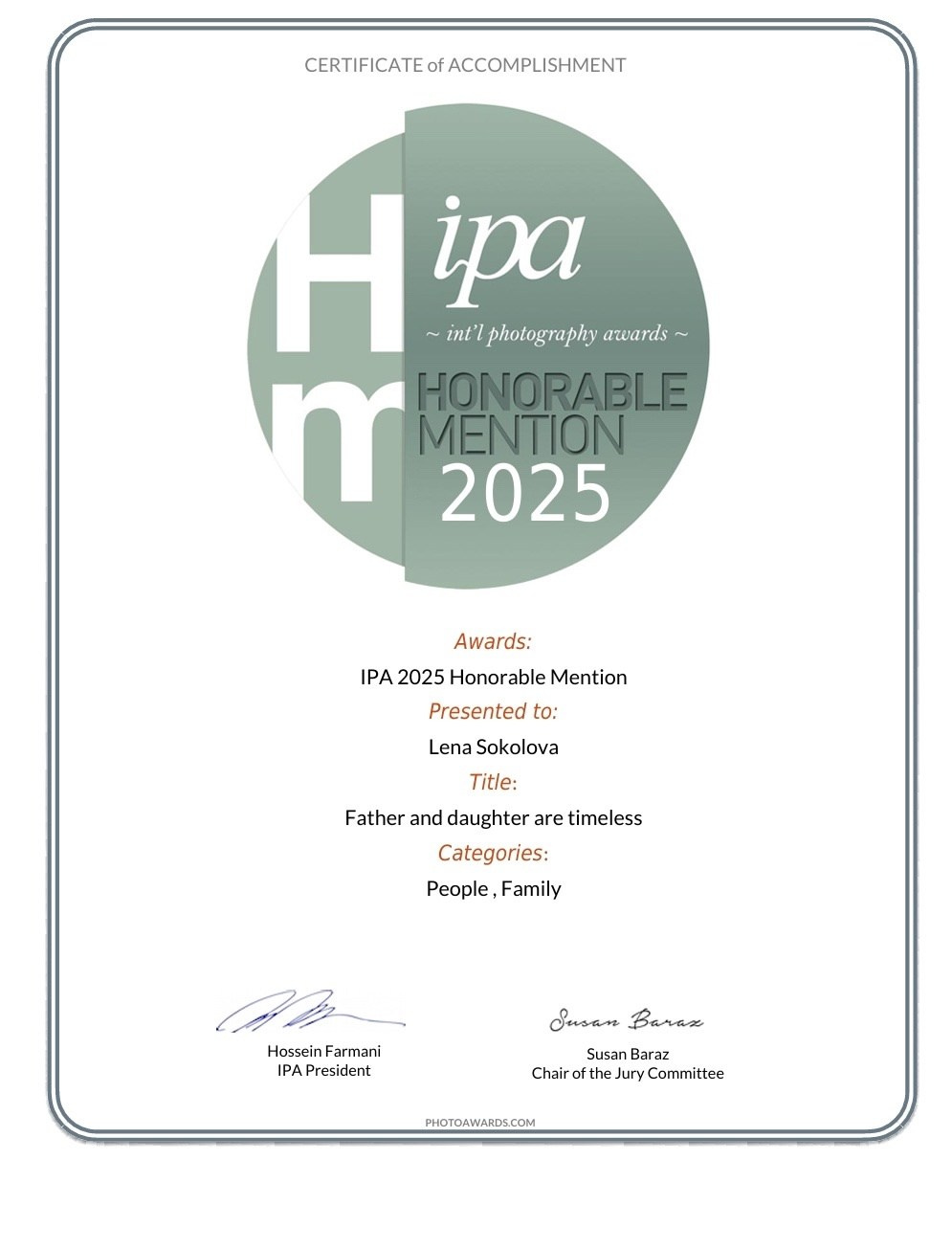 IPA 2025 Три почетных упоминания жюри. Фотографии Лены Соколовой