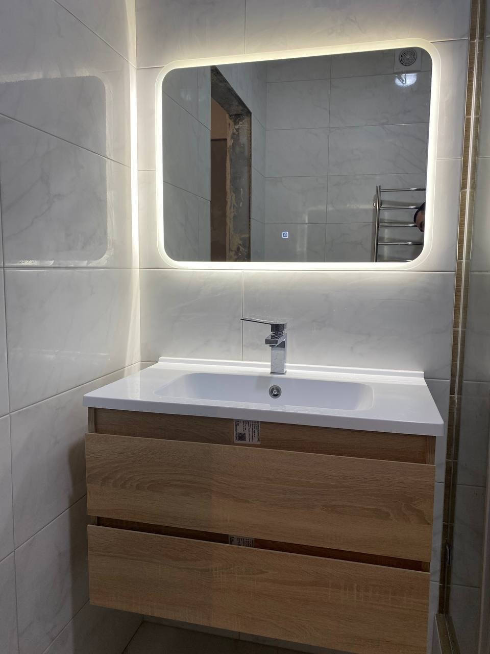 Ванная комната (ул. Краснококшайская д. 84а). Ремонт санузла, туалета, ванной под ключ в Казани. Укладка плитки