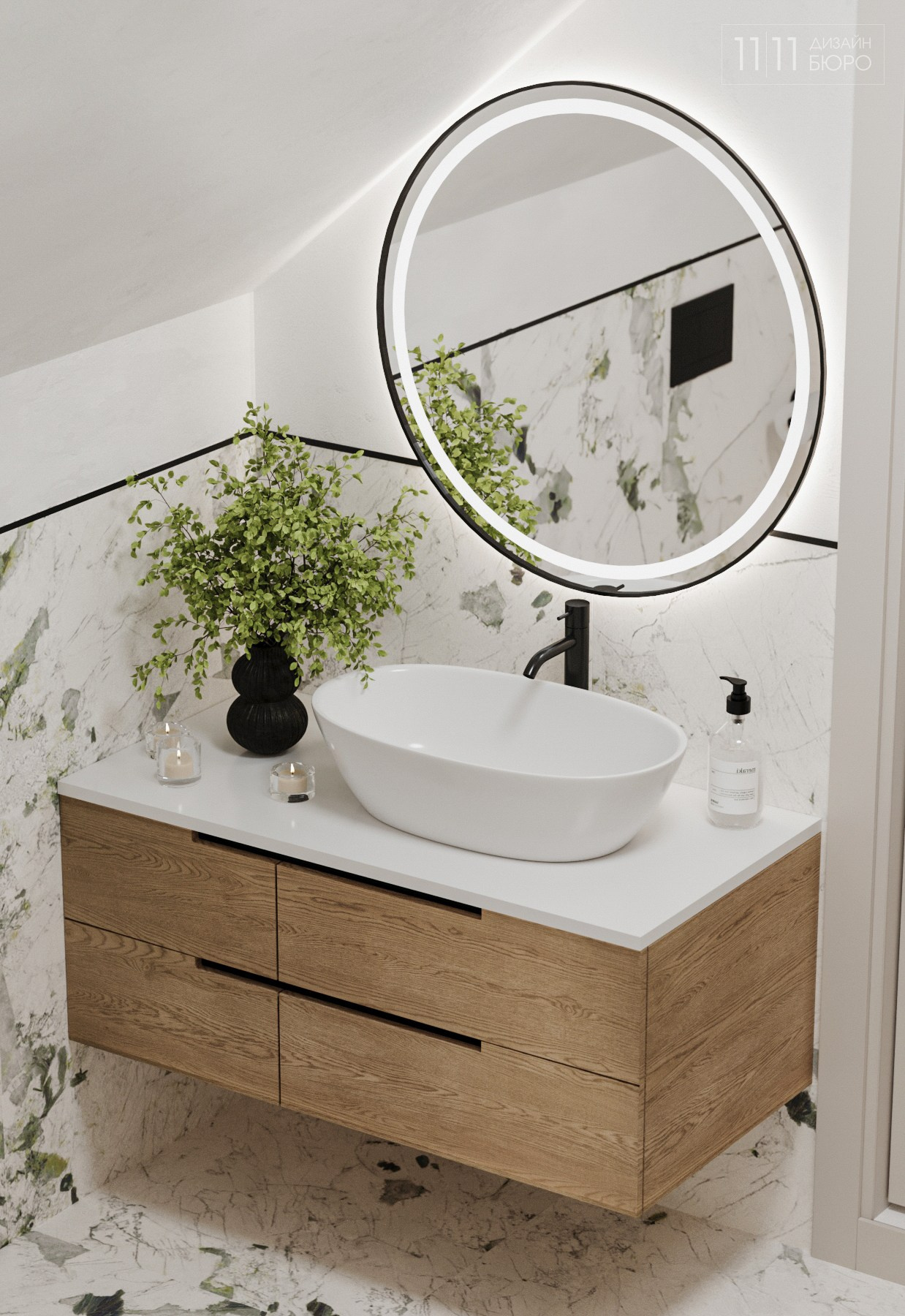 Интерьер мансардной ванной комнаты