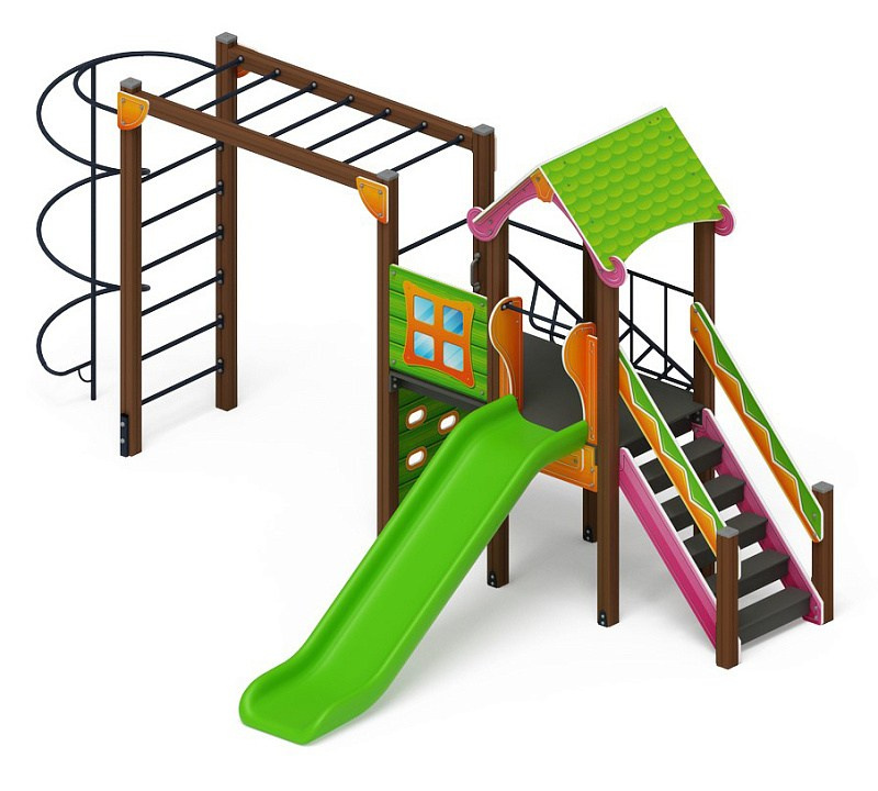 Лукоморье - ДИК 2.25.05-01 - Игровой комплекс H=1200                                                                                                                      Габариты (ШхДхВ): 5960x4760x3000                                                                                                                                                                     Зона безопасности, мм: 8960х8260                                                                                                                                                                        Скат горки: H=1200 (пластиковый скат)