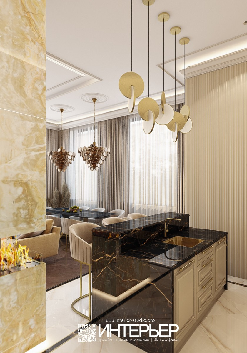 Дизайн-проект дома Ильи и Галины. Зона гостиной, кухни и столовой.Исправления. Дизайн интерьера, 3D визуализация и 3D моделирование. Создание проектов и чертежей. КМВ: Кисловодск, Пятигорск, Ессентуки и удаленно