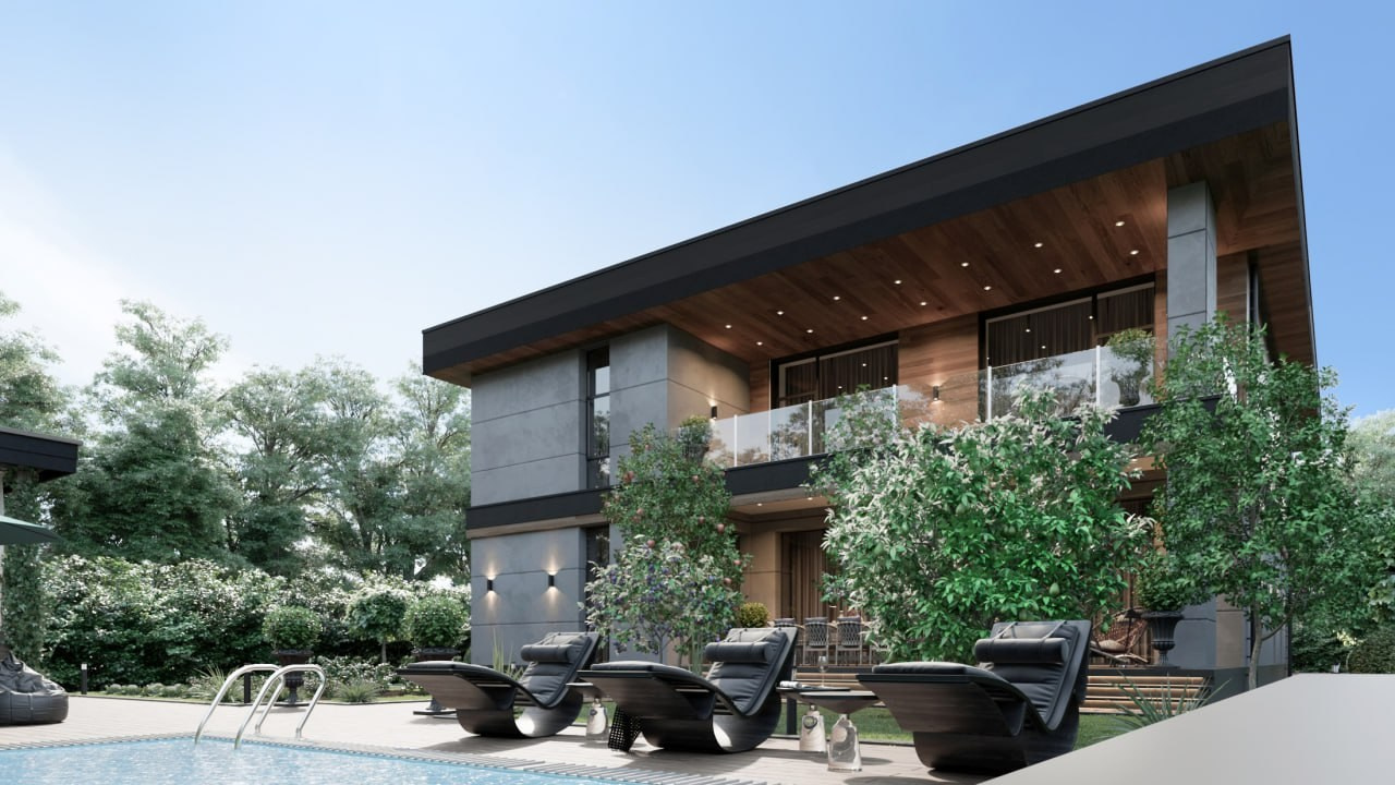 Современный дом в п.Мысхако общей площадью 360 кв.м с бассейном и местом под барбекю. Архитектор Вера Каракезиди