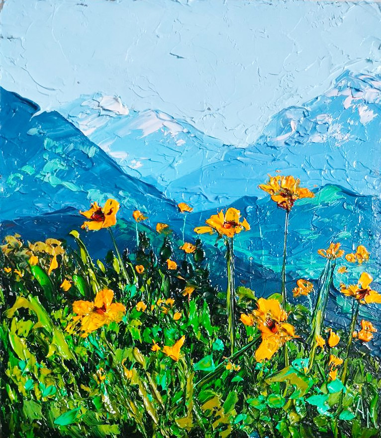 Горы и полевые цветы. Купить картину в Саратове