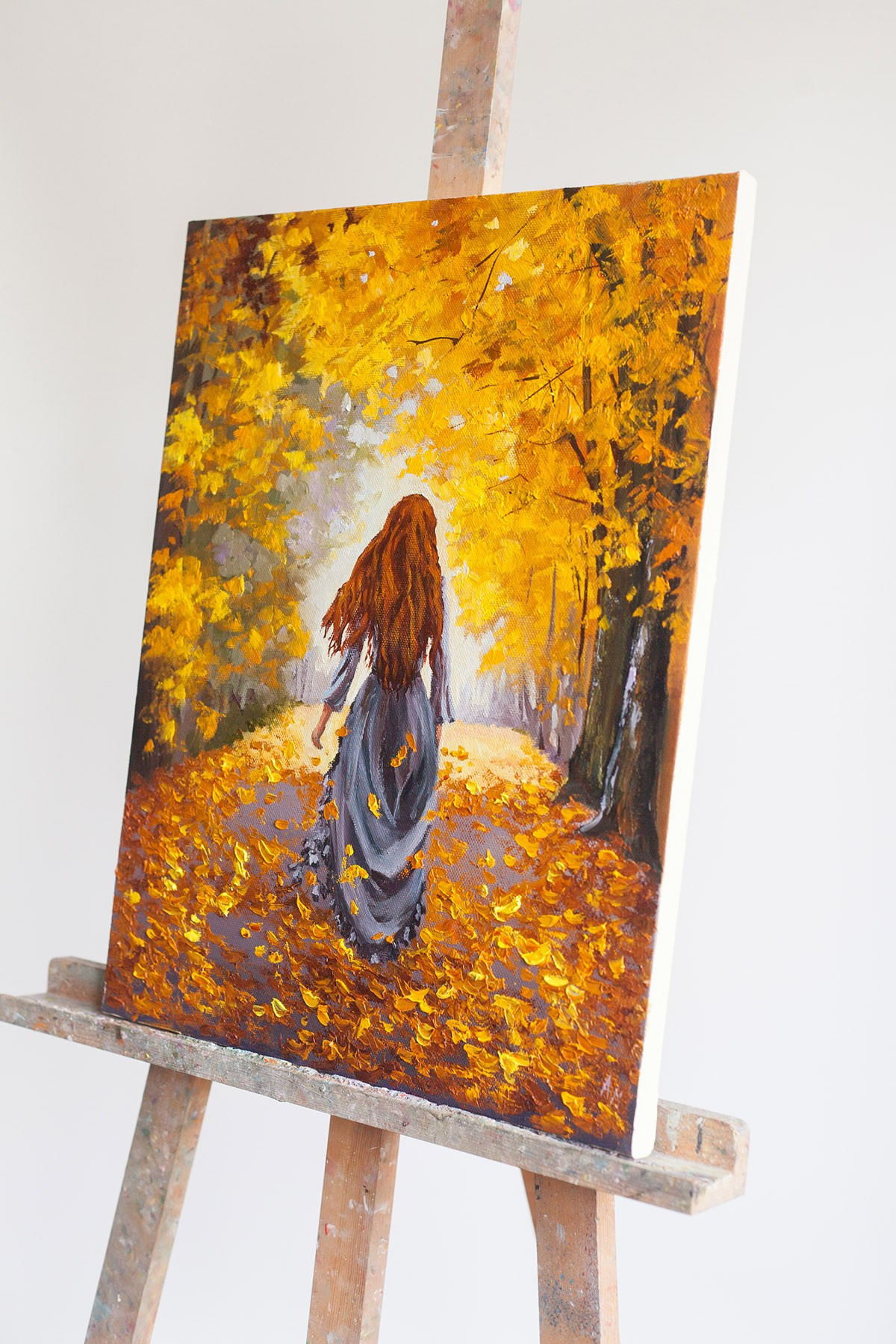купить картину маслом на холсте женщина осень 