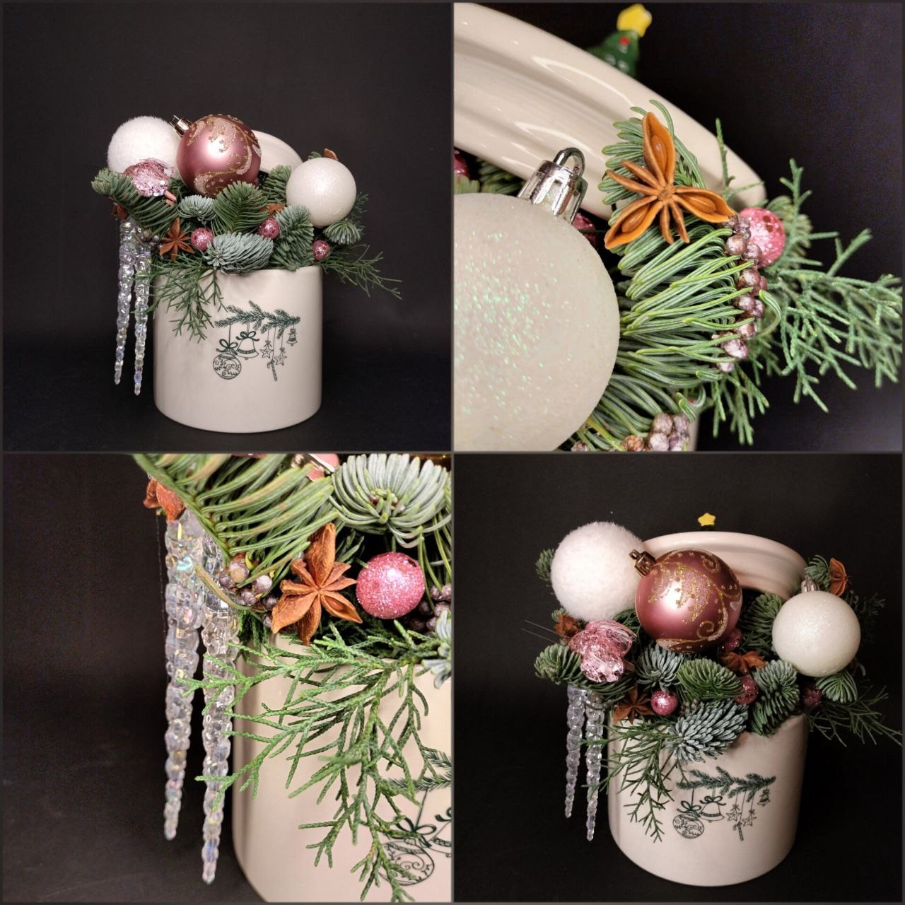 Композиция из нобилиса и кипариса в банке для хранения специй. Декор подобран на мой вкус, возможно исполнение в иной цветовой гамме. По прошествии Праздничного настроения хвоя и декор снимаются с банки (инструкции предоставляю), и тара может быть использована по назначению.