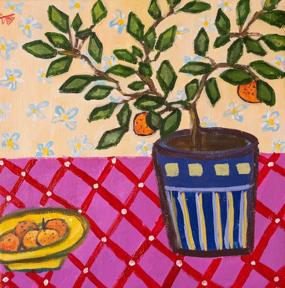 Домашний мандарин. Холст, акрил, 30х30, 2024.