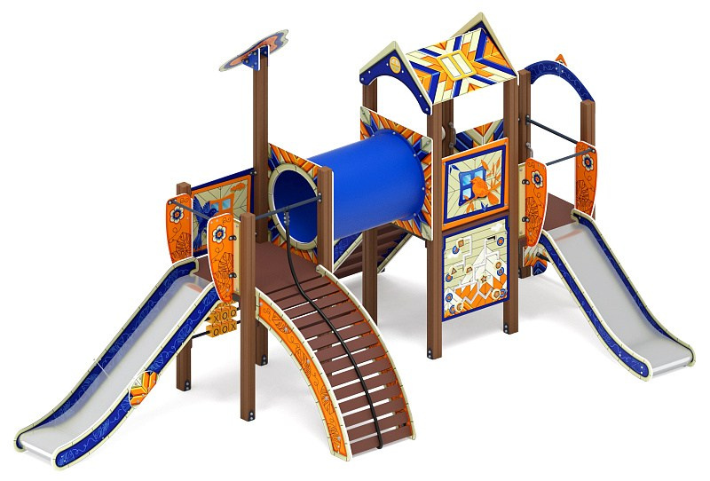 Рада (Калейдоскоп) - ДИК 2.01.2.08-45 - Игровой комплекс H=900, H=1200                                                                                                                  Габариты (ШхДхВ): 6350х3650х3000                                                                                                                                                                       Зона безопасности, мм: 9850х7150                                                                                                                                                                Скат горки: H=900 (металлический скат) / H=1200 (металлический скат)