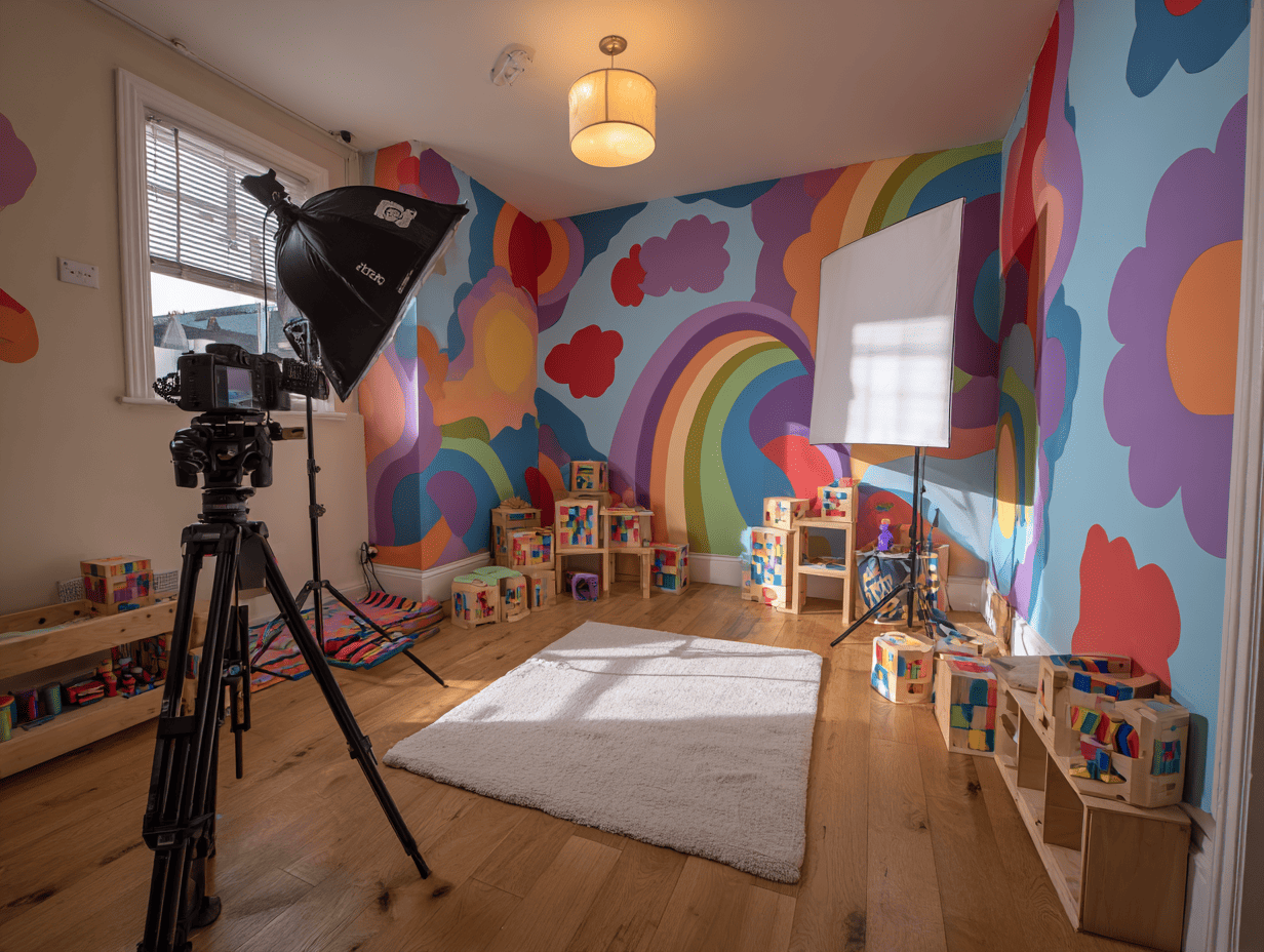 Яркая детская фотостудия с тематическим оформлением для детской фотосессии, фотограф Карасёва Елена