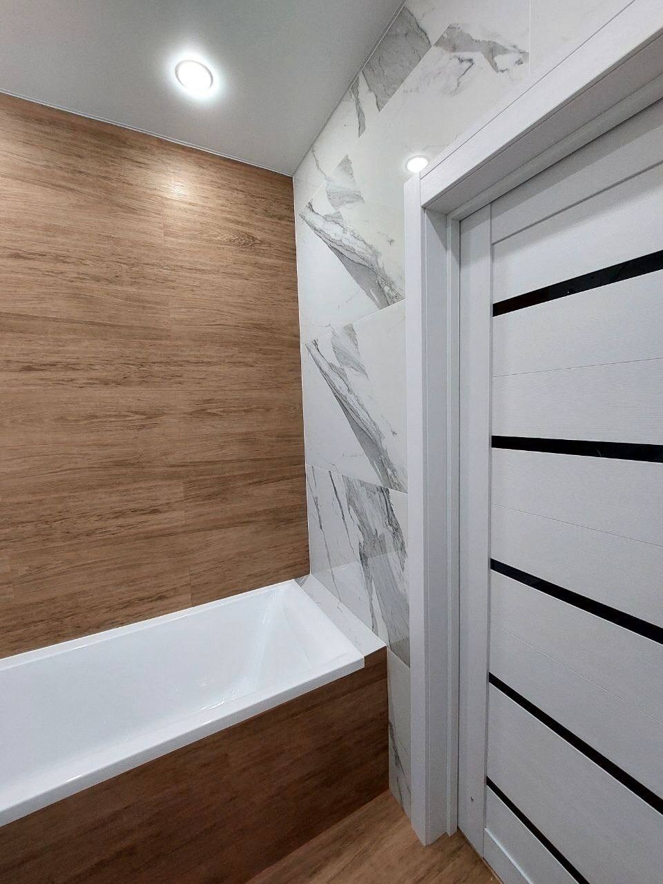 Ванная комната (ЖК Мечта, ул. Мансура Хасанова д. 13). Ремонт санузла, туалета, ванной под ключ в Казани. Укладка плитки