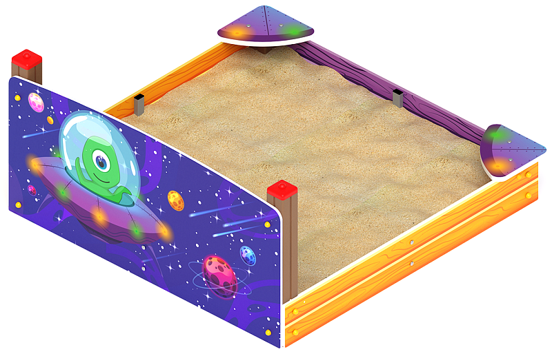 Песочница средняя с ограждением Космопорт - ИО 5.14.01-01 Габариты (ШхДхВ): 1700x1670x800 Зона безопасности, мм: 2700х2670