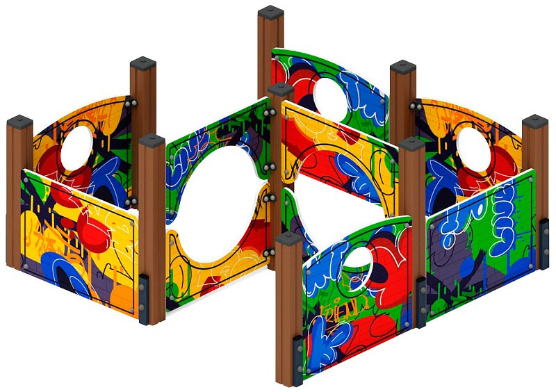 Лабиринт Кубик 1 (граффити) МФ 20.01.01-10 Габариты (ШхДхВ): 1950х1950х1000 Зона безопасности, мм: 3950х3950