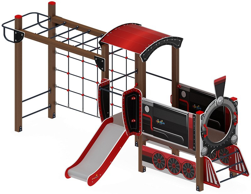 Паровозик (черный) - ДИК 1.03.5.04-02 - Игровой комплекс H=750                                                                                                                        Габариты (ШхДхВ): 5330x2320x2380                                                                                                                                                                     Зона безопасности, мм: 8330х5820                                                                                                                                                                         Скат горки: H=750 (металлический скат)