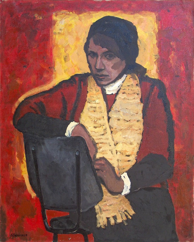 «Женский портрет (на красном фоне)» 1980 год Частн. Собр. Художник Величко Вадим Семёнович