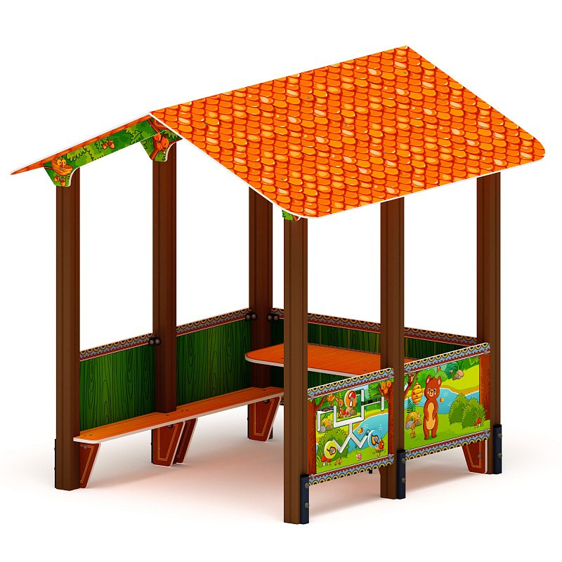 Домик большой 2 (Полянка) МФ 10.01.08-04 Габариты (ШхДхВ): 2140х2400х2400 Зона безопасности, мм: 3140х3400