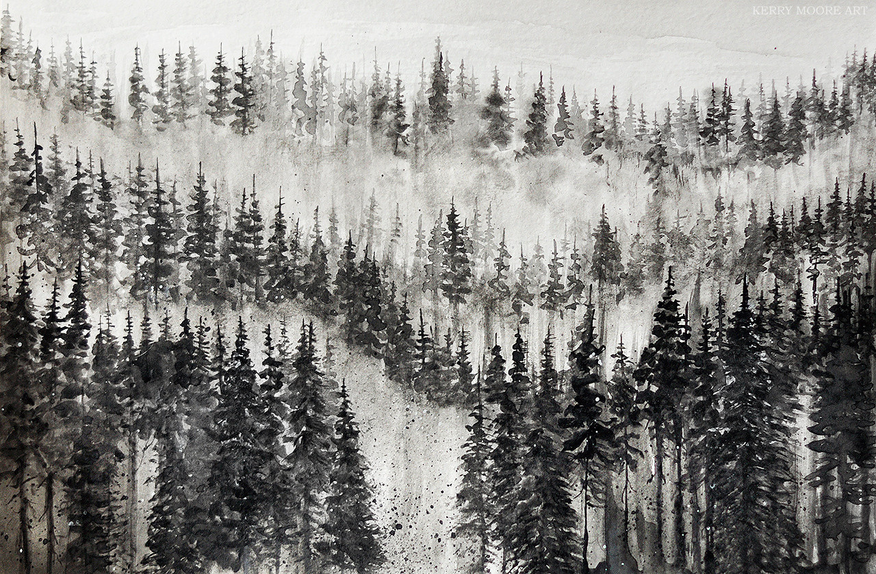 Акварельная картина леса