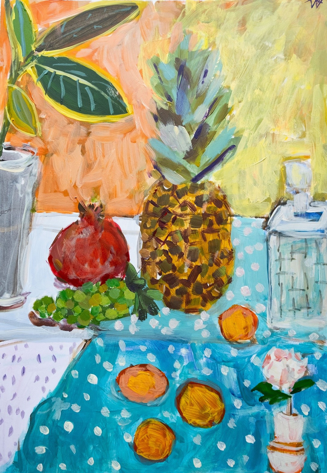 Натюрморт с фикусом. Бумага, акрил, 29,7х21, 2024. Цена по запросу.