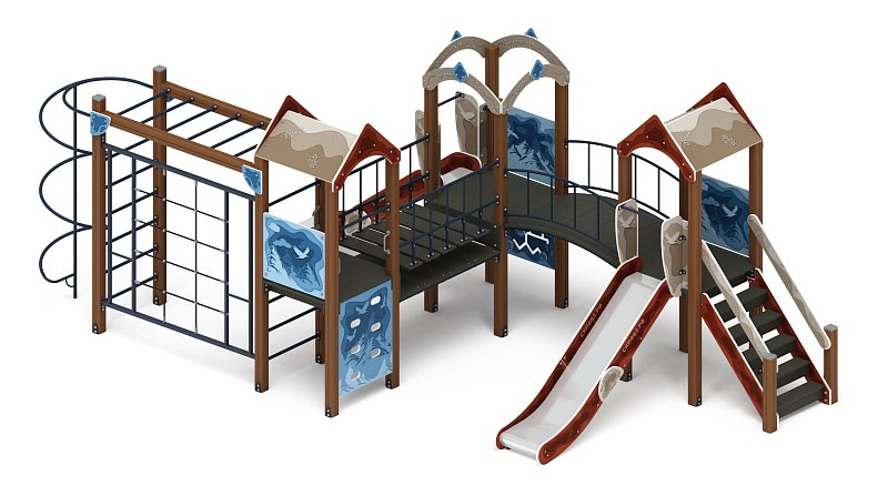 Городок (Алтай) - ДИК 2.01.3.02-04 - Игровой комплекс H=1200                                                                                                             Габариты (ШхДхВ): 3500x7570x3000                                                                                                                                                                      Зона безопасности, мм: 6600х10570                                                                                                                                                                                 Скат горки: H=1200 (металлический скат)