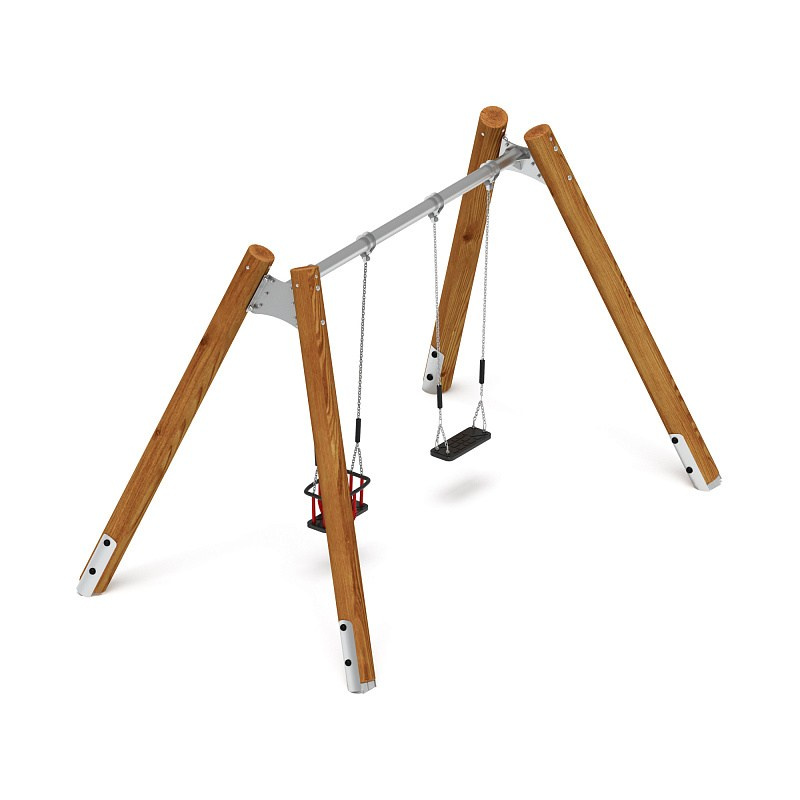 Качели (Лиственница темный) ИО 12.Р.04.03.01-Л.И2.01 Габариты (ШхДхВ): 3800х2250х2470 Зона безопасности, мм: 3800х6950 Возрастные ограничения от 1 до 12 лет, весом не более 70 кг