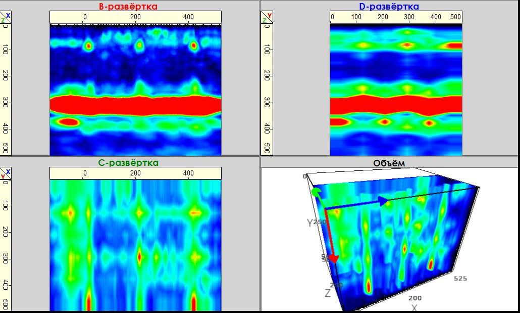 Результаты обследования участка железобетонных конструкций стен, выполненных из армоопалубочных блоков с несъемной опалубкой из сталефибробетонных плит,толщиной 30 мм. 