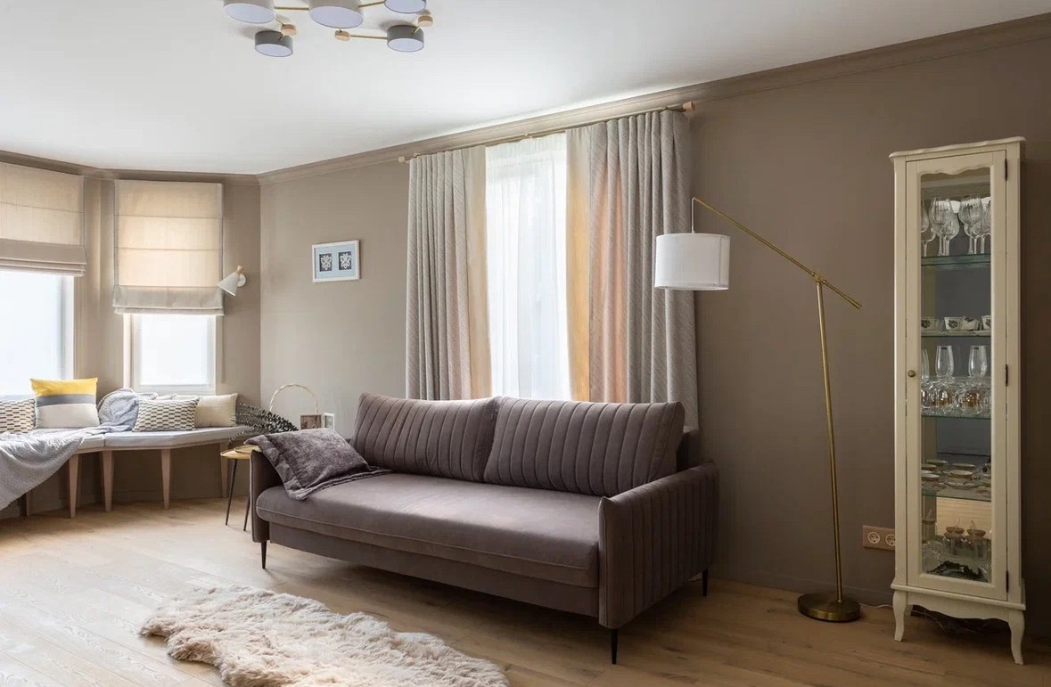 Квартира в Зеленогорске. Шторы на заказ в СПб. Выезд дизайнера, карнизы, жалюзи и рулонные шторы