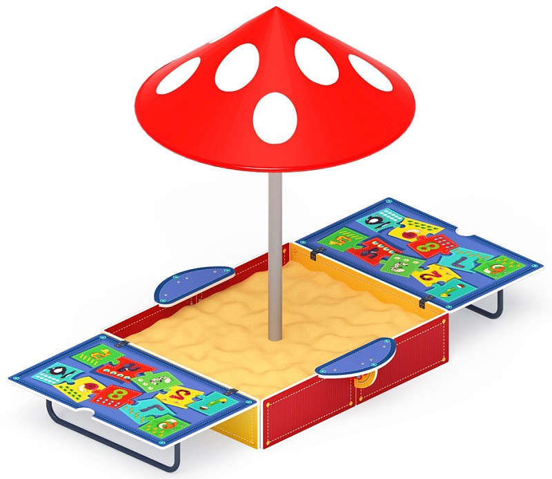 Песочница с крышкой средняя и навесом Грибок (Арифметика) - ИО 5.01.10-07 Габариты (ШхДхВ): в закрытом виде 1500х1500х2100 в открытом виде 2990х1500х2100 Зона безопасности, мм: 3990х2500