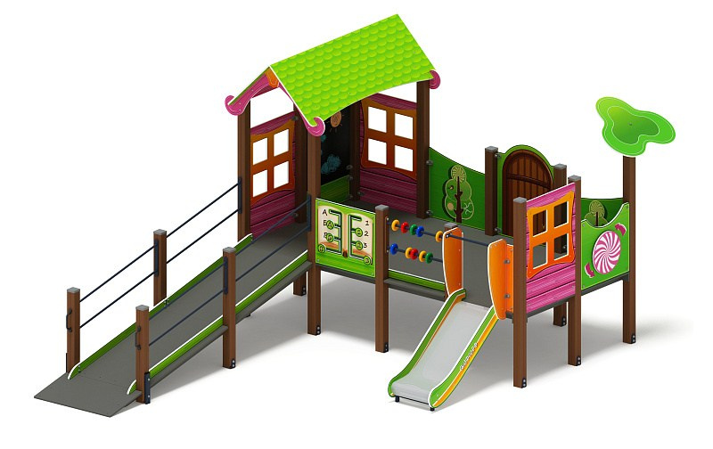 Забота Лукоморье горка H 750 ДОВ 20.25.01-01 Габариты (ШхДхВ): 5630х4060х3000 Зона безопасности, мм: 8630х7060 Скат горки: H=750 (металлический скат)