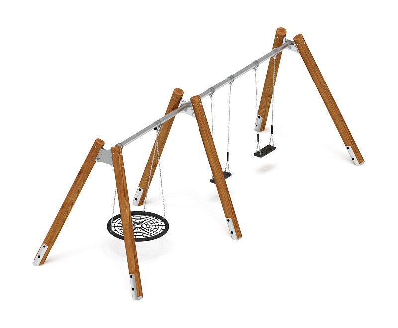 Качели (Лиственница темный) ИО 13.Р.05.03.03.01-Л.И1.01 Габариты (ШхДхВ): 6600х2250х2470 Зона безопасности, мм: 6600х7500 Возрастные ограничения от 3 лет