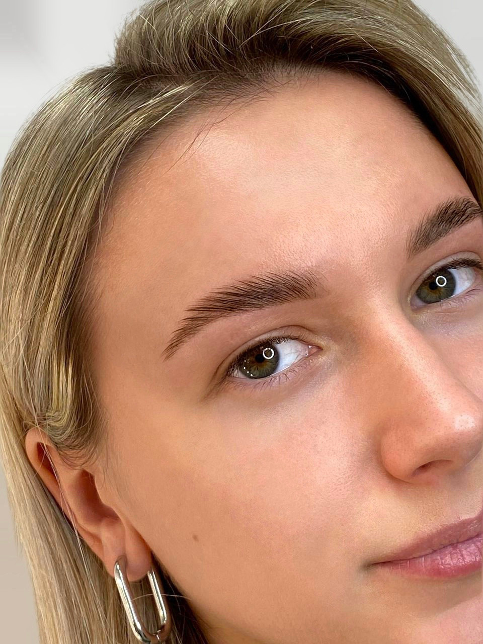  брови, подчеркнутые мягкой градиентной техникой, что придает им объем и натуральный оттенок