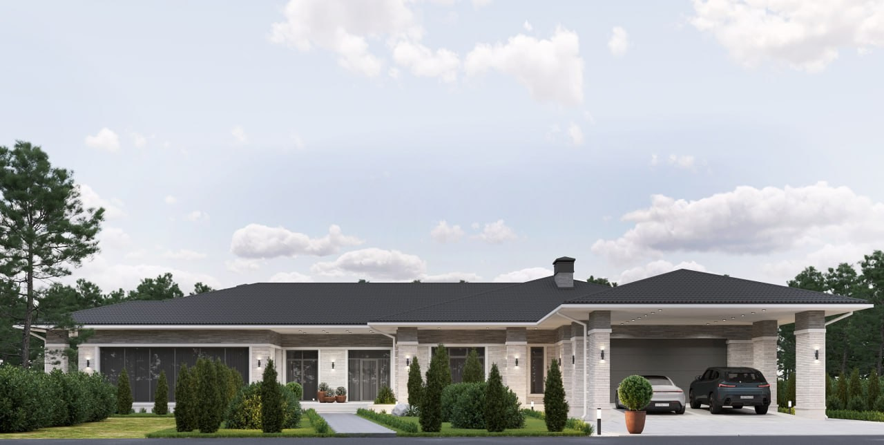 Одноэтажный дом в стиле Райта. Архитектор Вера Каракезиди