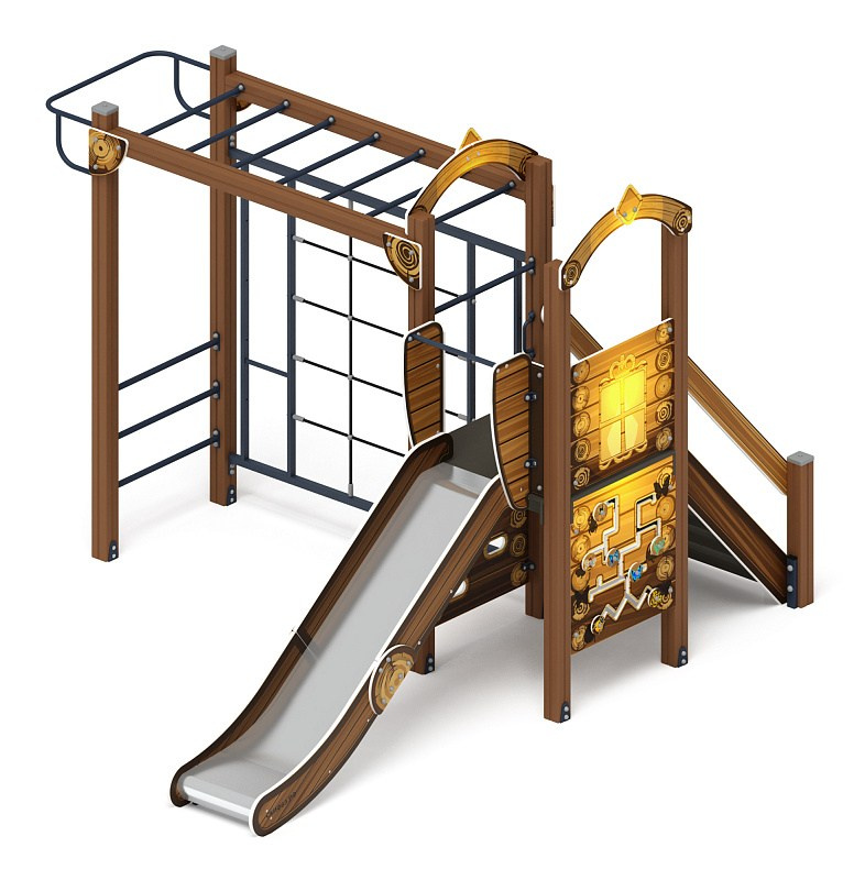 Играйте с нами (ЭКО) - ДИК 2.01.1.05-02 - Игровой комплекс H=1200                                                                                          Габариты (ШхДхВ): 4080x3530x2800                                                                                                                                                                    Зона безопасности, мм: 7580х6530                                                                                                                                                                      Скат горки: H=1200 (металлический скат)                                                                                                                                           Возрастные ограничения от 5 до 12 лет