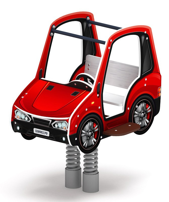 Машинка - Качалка на пружине двухместная машинка - ИО 23.03.01-03.И1 Габариты (ШхДхВ): 1210x940x1310 Зона безопасности, мм: 3210х2940 Возрастные ограничения весом не более 70 кг