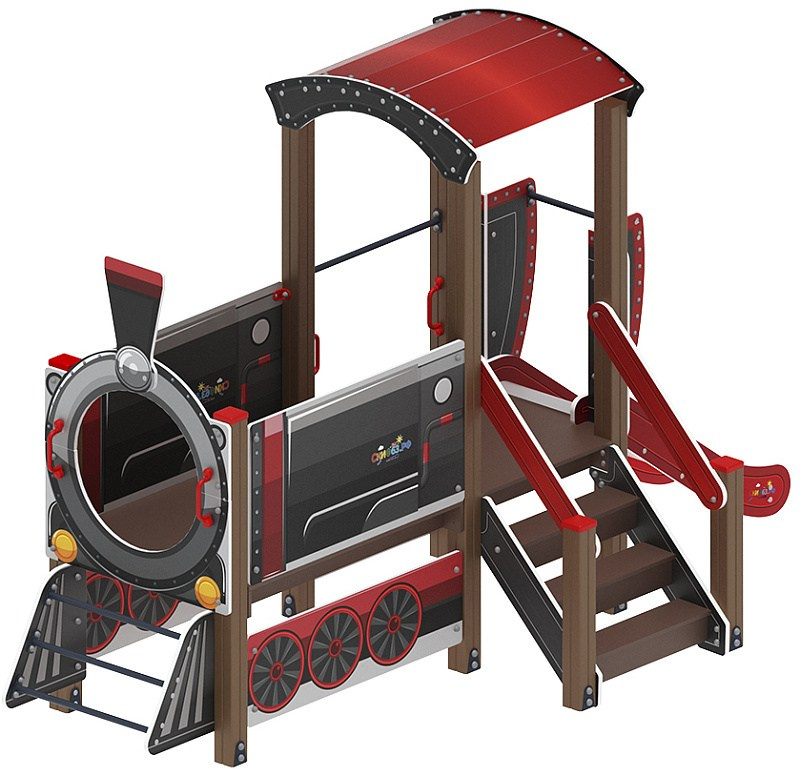 Паровозик (черный) - ДИК 1.03.5.01-02 - Игровой комплекс H=750                                                                                                                          Габариты (ШхДхВ): 4020x1740x2380                                                                                                                                                                     Зона безопасности, мм: 7520х4740                                                                                                                                                                         Скат горки: H=750 (металлический скат)