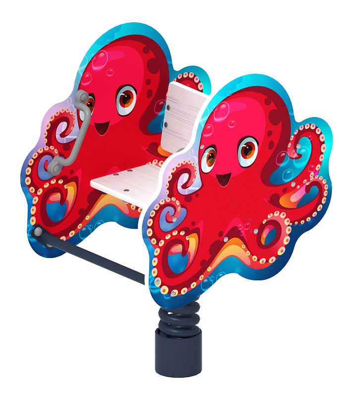 Осьминог - Качалка на пружине - ИО 22.17.03-И1 Габариты (ШхДхВ): 690х560х970 Зона безопасности, мм: 2690х2590 Возрастные ограничения весом не более 70 кг