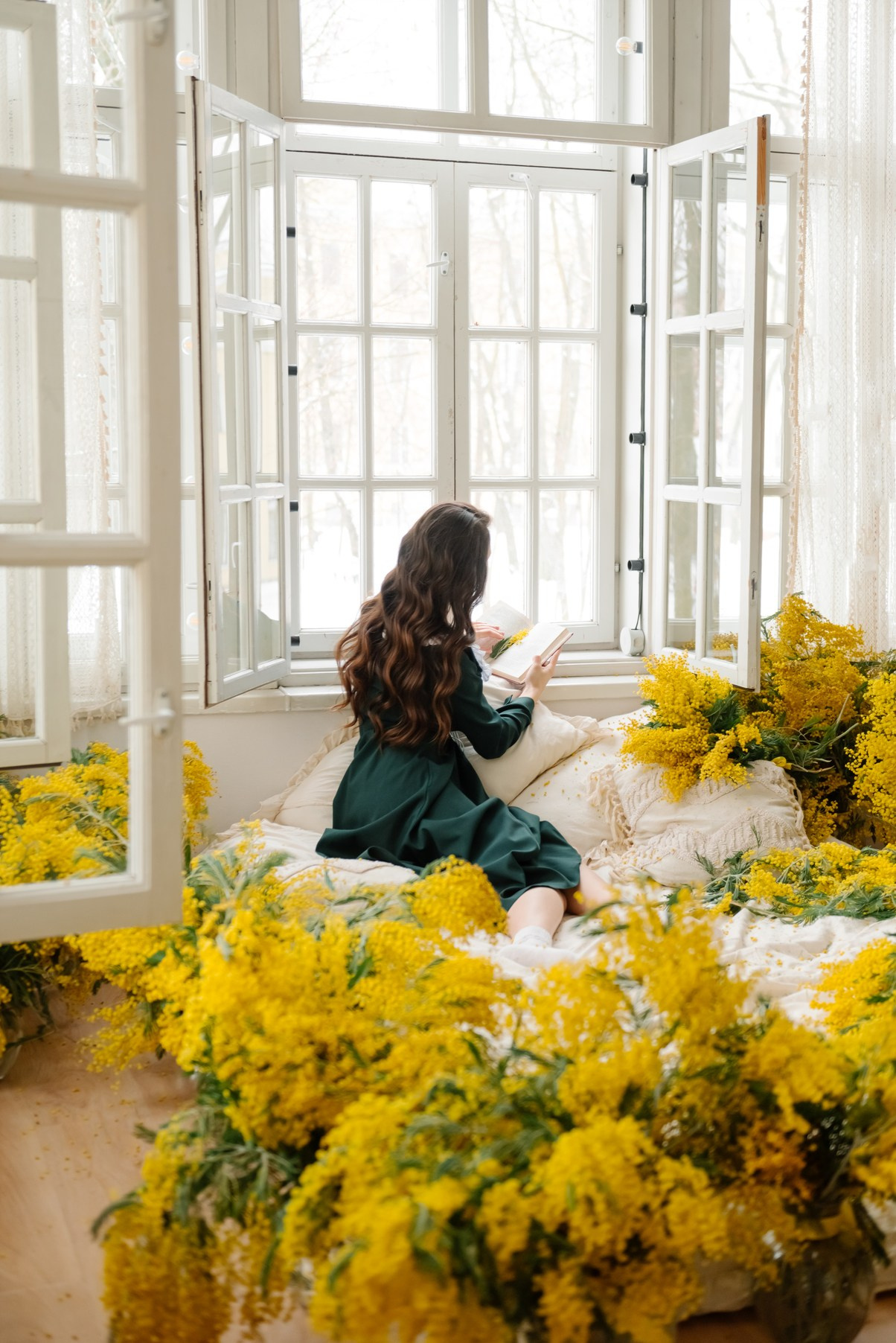 Анастасия с мимозой. Свадебный и сеейный фотограф в Санкт-Петербурге Елена Худякова