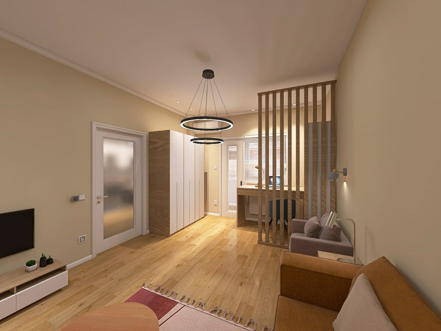 Визуализация (рендер) жилой комнаты в проекте инвестиционного ремонта