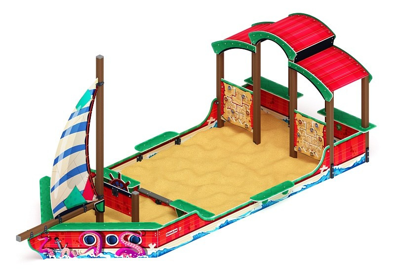 Песочный дворик Морская Яхта (Мульт) - ИО 6.03.01-03 Габариты (ШхДхВ): 7540х3160х3500 Зона безопасности, мм: 10540х6160