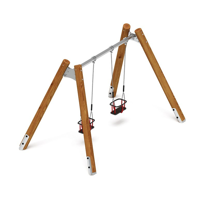 Качели (Лиственница темный) ИО 12.Р.04.04.01-Л.И2.01 Габариты (ШхДхВ): 3800х2250х2470 Зона безопасности, мм: 3800х6950 Возрастные ограничения от 1 до 3 лет, весом не более 70 кг