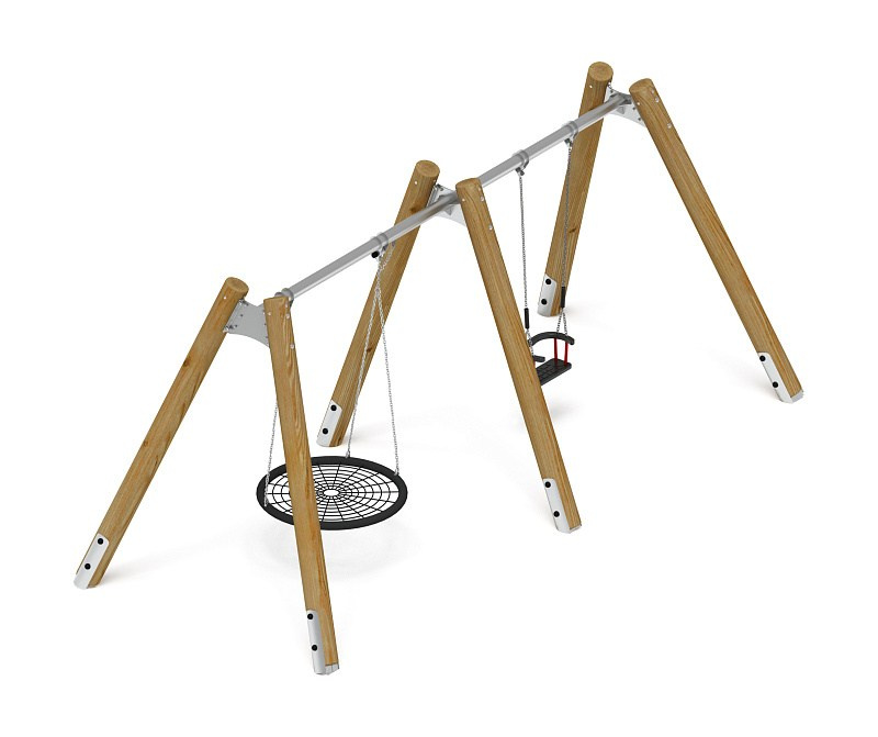 Качели (Лиственница орех) ИО 12.Р.05.01-Л.И2.02 Габариты (ШхДхВ): 5600х2250х2470 Зона безопасности, мм: 5600х7500 Возрастные ограничения от 1 года