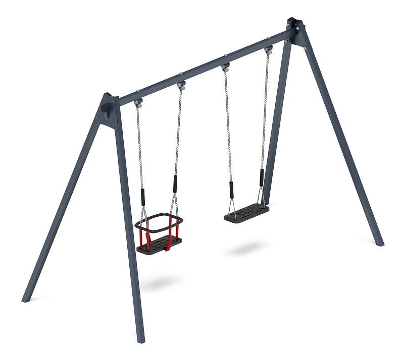 Качели двойные М2 - ИО 12.М.03.04.03-И1 Габариты (ШхДхВ): 3115х1460х2070 Зона безопасности, мм: 3200х7000 Возрастные ограничения от 3 лет, весом не более 70 кг