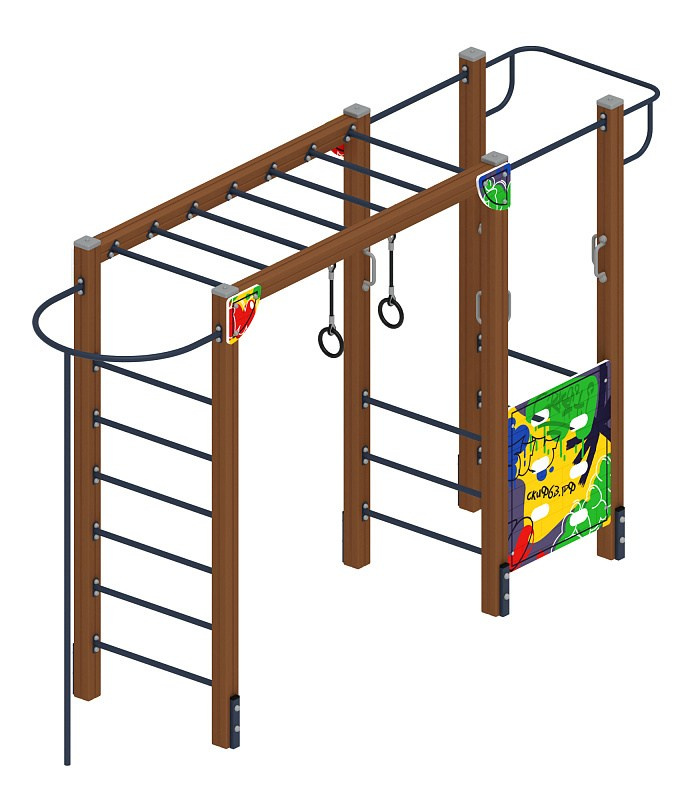 Спортивная серия (Граффити) СК 2.01.11-01 Габариты (ШхДхВ): 4170х1060х2500 Зона безопасности, мм: 7170х4060 Возрастные ограничения 5-12 лет
